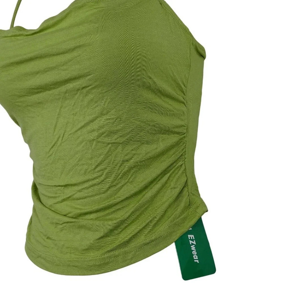 Shein EZwear Green Cropped Halter Top Women Size S Ruched Casual Vacay NEW - Picture 2 of 7